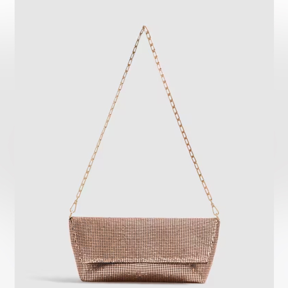 Reiss  Astrid clutch back with gold chain in bronze